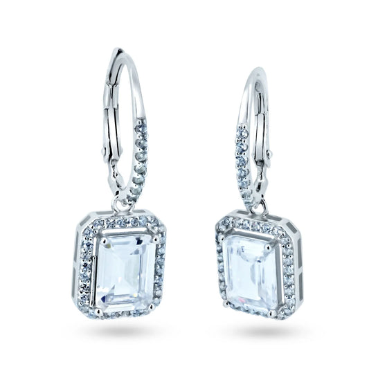 925 Sterling Silver Rhodium Plated Dangling CZ Leverback Earrings