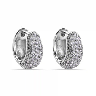 925 Sterling Silver Rhodium Plated Pave Half Clear CZ Studded Hoop Earring