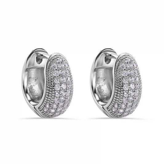 925 Sterling Silver Rhodium Plated Pave Half Clear CZ Studded Hoop Earring
