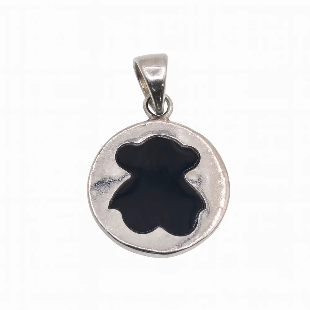 925 Sterling Silver Clearance - Rhodium Plated Enamel Teddy Bear 14.8mm Pendant
