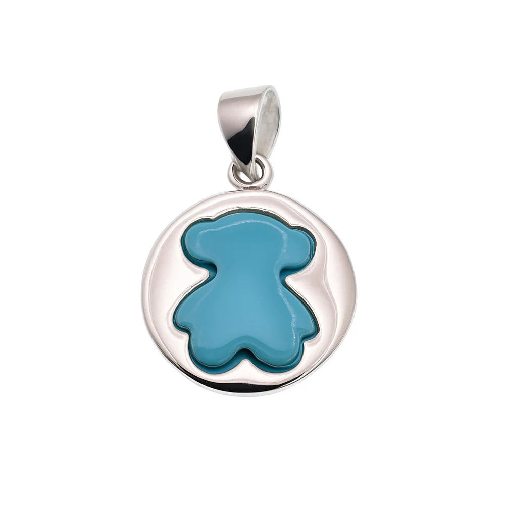925 Sterling Silver Clearance - Rhodium Plated Enamel Teddy Bear 14.8mm Pendant