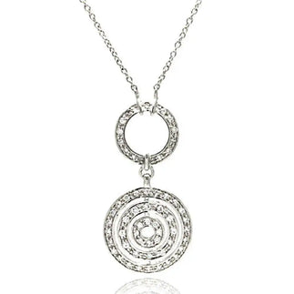 925 Sterling Silver Clearance Clear CZ Rhodium Plated Multi Circle Pendant Necklace