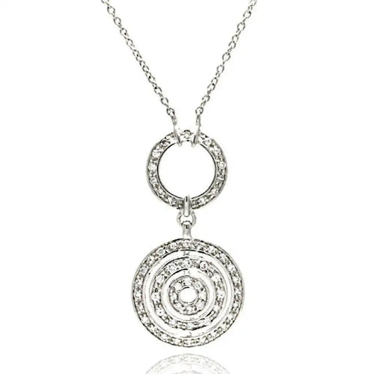 925 Sterling Silver Clearance Clear CZ Rhodium Plated Multi Circle Pendant Necklace