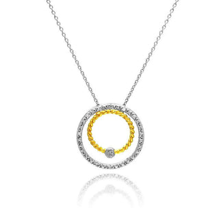 925 Sterling Silver Clearance-Two-Tone CZ Circle Pendant Necklace