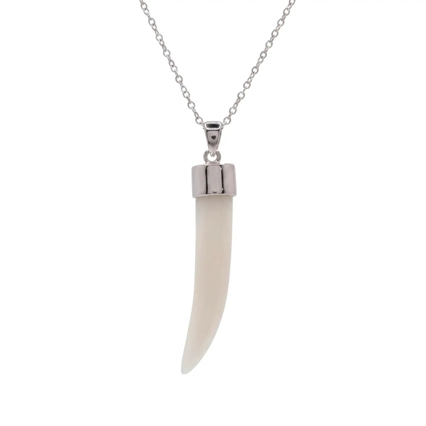 925 Sterling Silver Rhodium Plated White Tusk Pendant Necklace