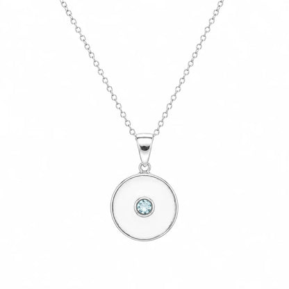 925 Silver Rhodium Plated Blue CZ & White Enamel Evil Eye Pendant Necklace
