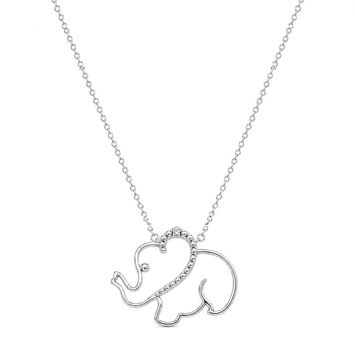 925 Sterling Silver Rhodium Plated Natural Diamond Elephant Pendant Necklace