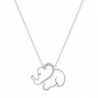 925 Sterling Silver Rhodium Plated Natural Diamond Elephant Pendant Necklace