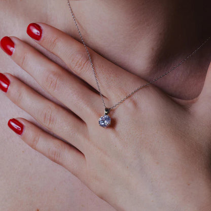 925 Sterling Silver Rhodium Plated Round Clear CZ Solitaire Necklace