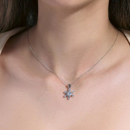 925 Sterling Silver Rhodium Plated Snow Flakes CZ Necklace