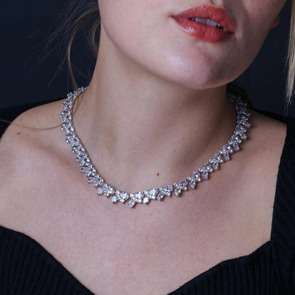 925 Sterling Silver Rhodium Plated Multi Shape Clear CZ Tennis Necklace
