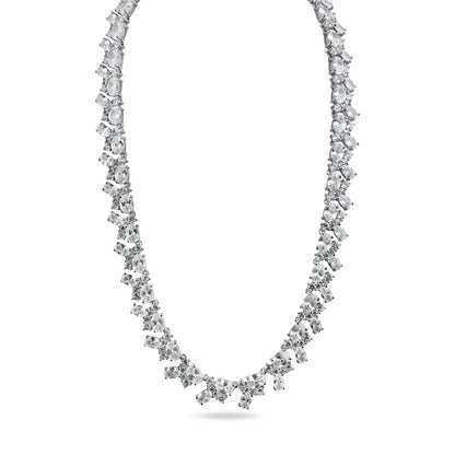 925 Sterling Silver Rhodium Plated Multi Shape Clear CZ Tennis Necklace