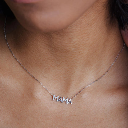 925 Sterling Silver Rhodium Plated MAMA CZ Necklace