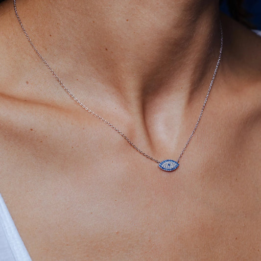 925 Sterling Silver Rhodium Plated Evil Eye CZ Necklace
