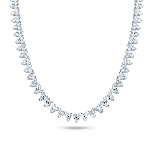 925 Sterling Silver Rhodium Plated Multi Shape Clear CZ Tennis Necklace