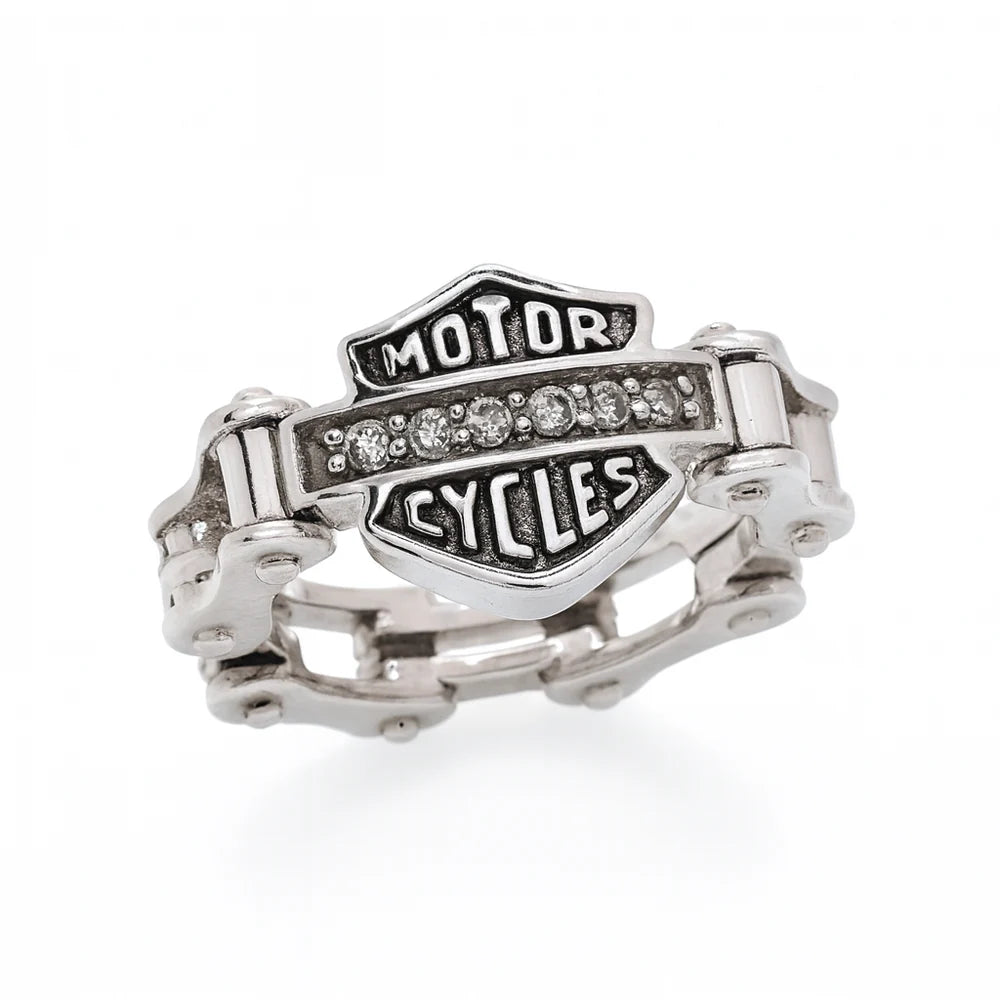 925 Sterling Silver Clearance - Rhodium Plated CZ Biker Ring