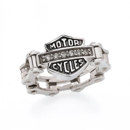 925 Sterling Silver Clearance - Rhodium Plated CZ Biker Ring