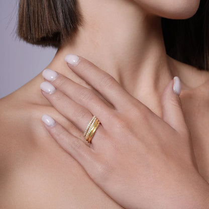 925 Sterling Silver Gold Plated CZ Ring Set