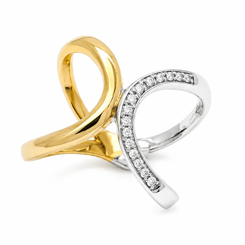 925 Sterling Silver Two-Tone CZ Open Design Ring
