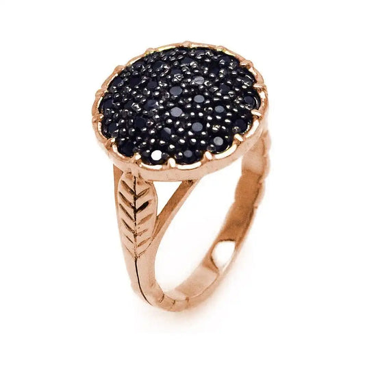 925 Sterling Silver Clearance Rose Gold Plated Black CZ Circle Ring