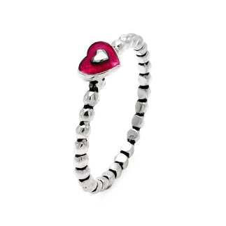 925 Sterling Silver Nickel Free Black and Rhodium Plated Pink Heart Beaded Band Ring
