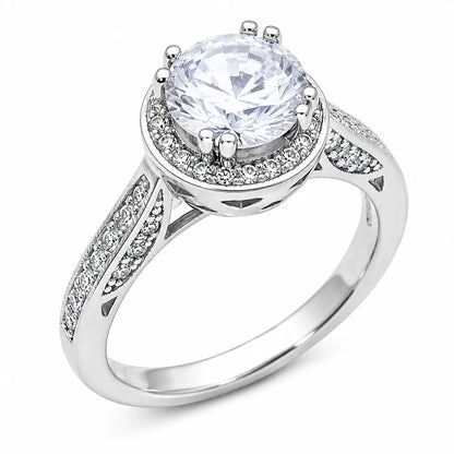 925 Silver Rhodium Plated Micro Pave Clear Round CZ Bridal Engagement Ring