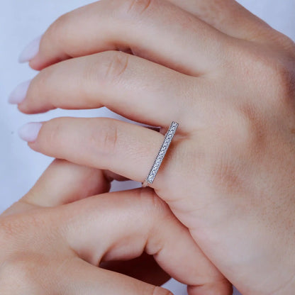 925 Sterling Silver Rhodium Plated Channel Clear CZ Bar Ring