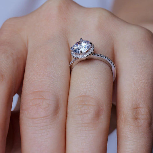 925 Sterling Silver Rhodium Plated Round CZ Stone Ring