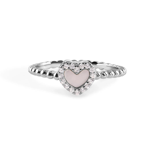 925 Sterling Silver Nickel Free Rhodium Plated Syntethic Opal Heart Clear CZ Ring