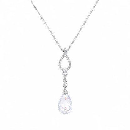 925 Silver Rhodium Plated Open Teardrop CZ Dangling Stud Earring and Necklace Bridal Set