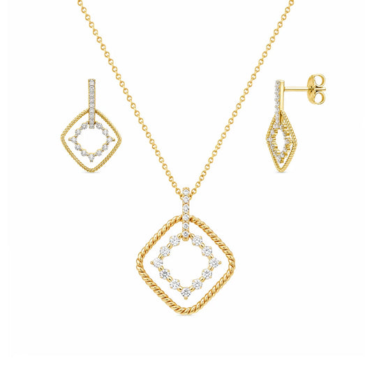 925 Sterling Silver Clearance-Gold Plated Diamond Shape Dangling CZ Sets