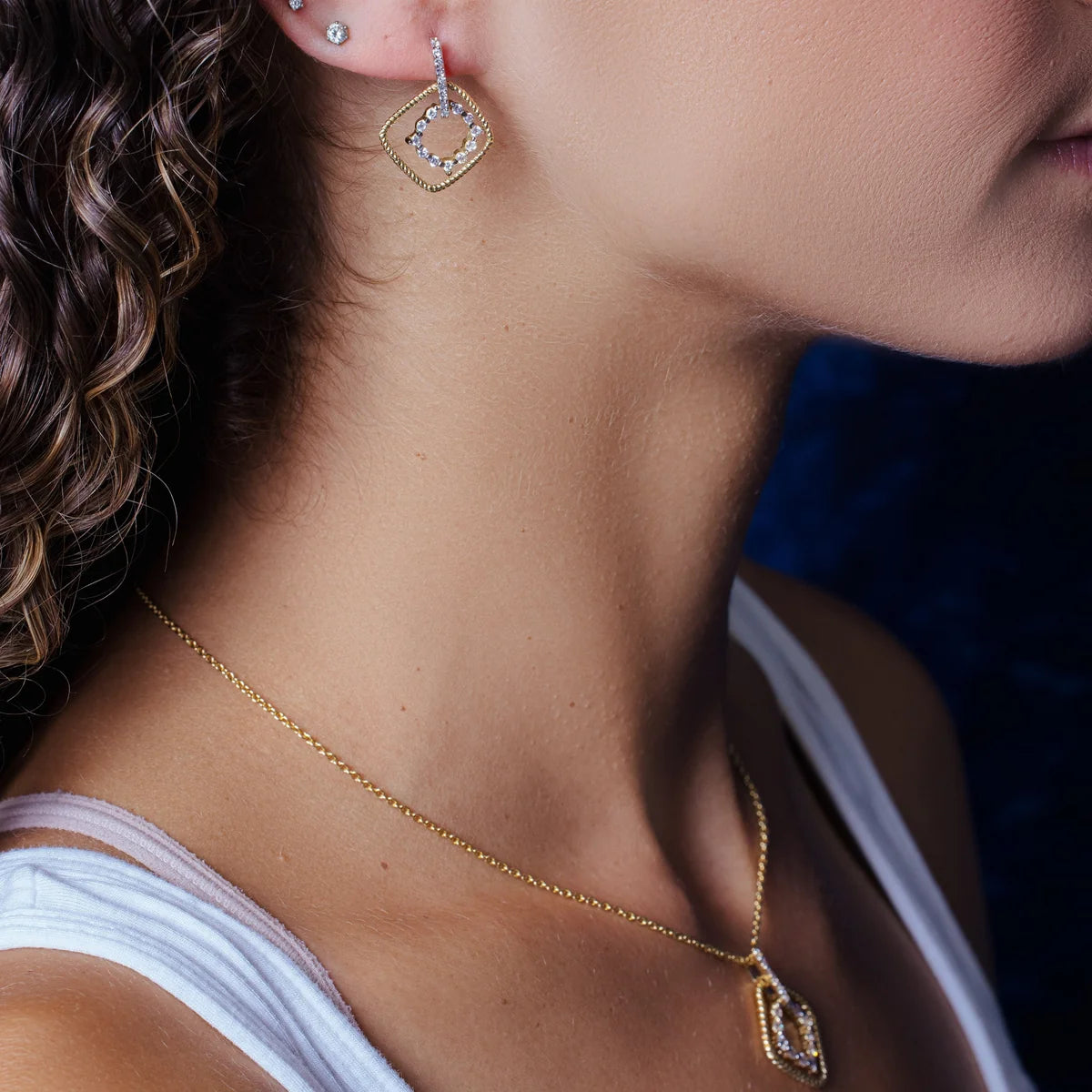 925 Sterling Silver Clearance-Gold Plated Diamond Shape Dangling CZ Sets