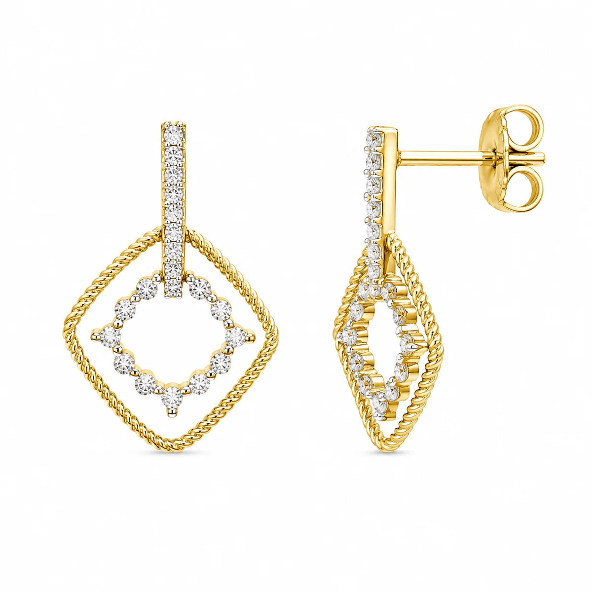 925 Sterling Silver Clearance-Gold Plated Diamond Shape Dangling CZ Sets