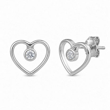 925 Silver Rhodium Plated Open Heart CZ Stud Earring and Necklace Set