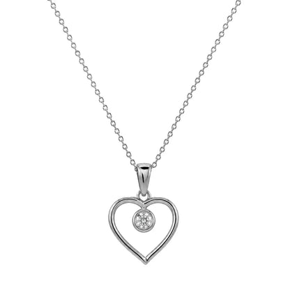925 Silver Rhodium Plated Open Heart CZ Stud Earring and Necklace Set