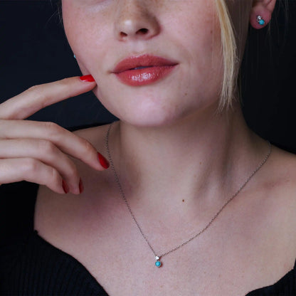 925 Sterling Silver Black Rhodium Turquoise Center Stone Halo Set