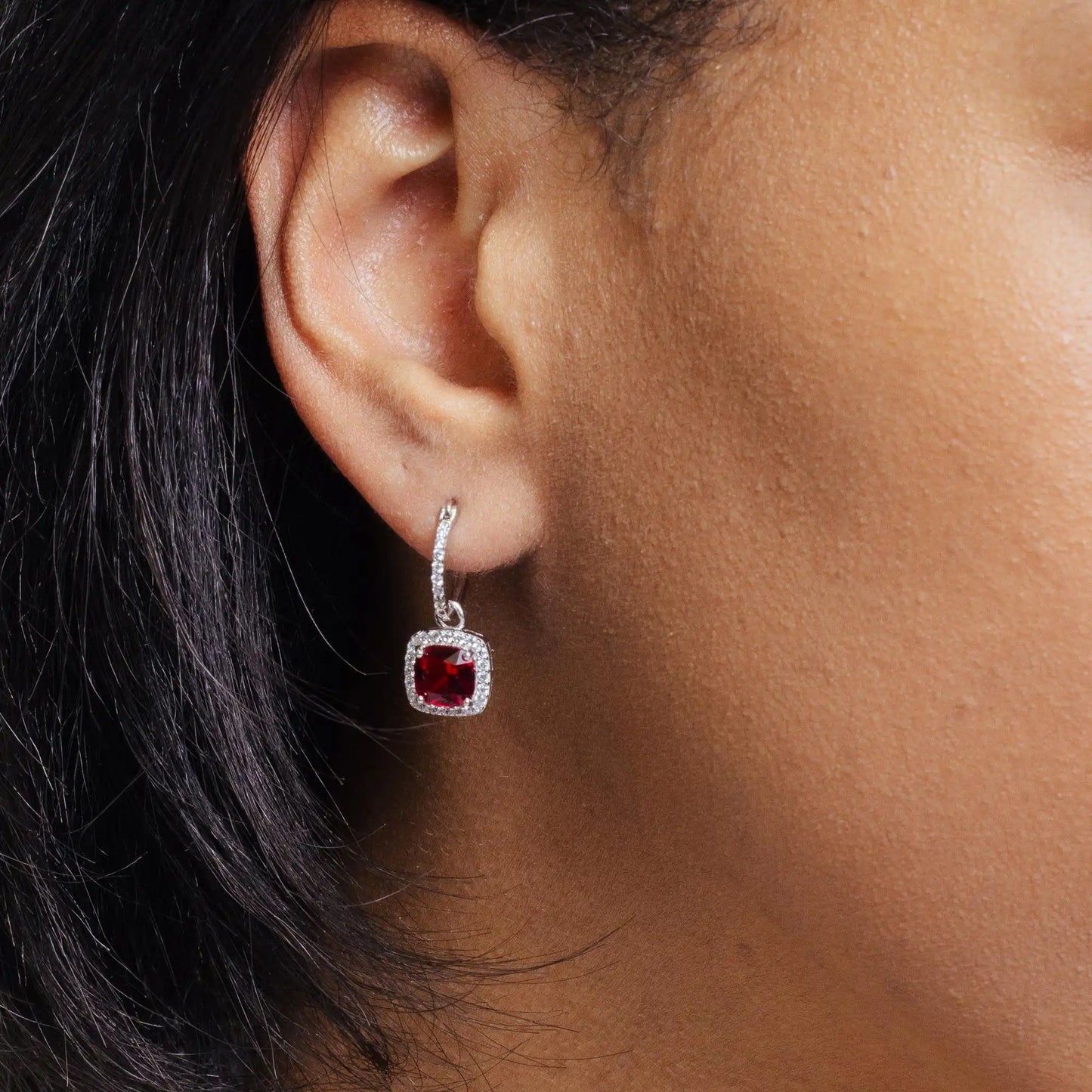 925 Sterling Silver Rhodium Plated Red and Clear Square CZ Set