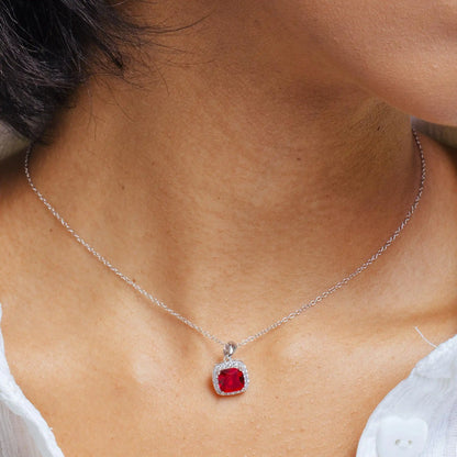 925 Sterling Silver Rhodium Plated Red and Clear Square CZ Set