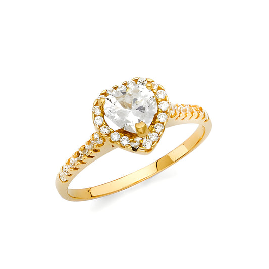 Heart Shaped Halo CZ Engagement Ring in 14K Yellow Gold