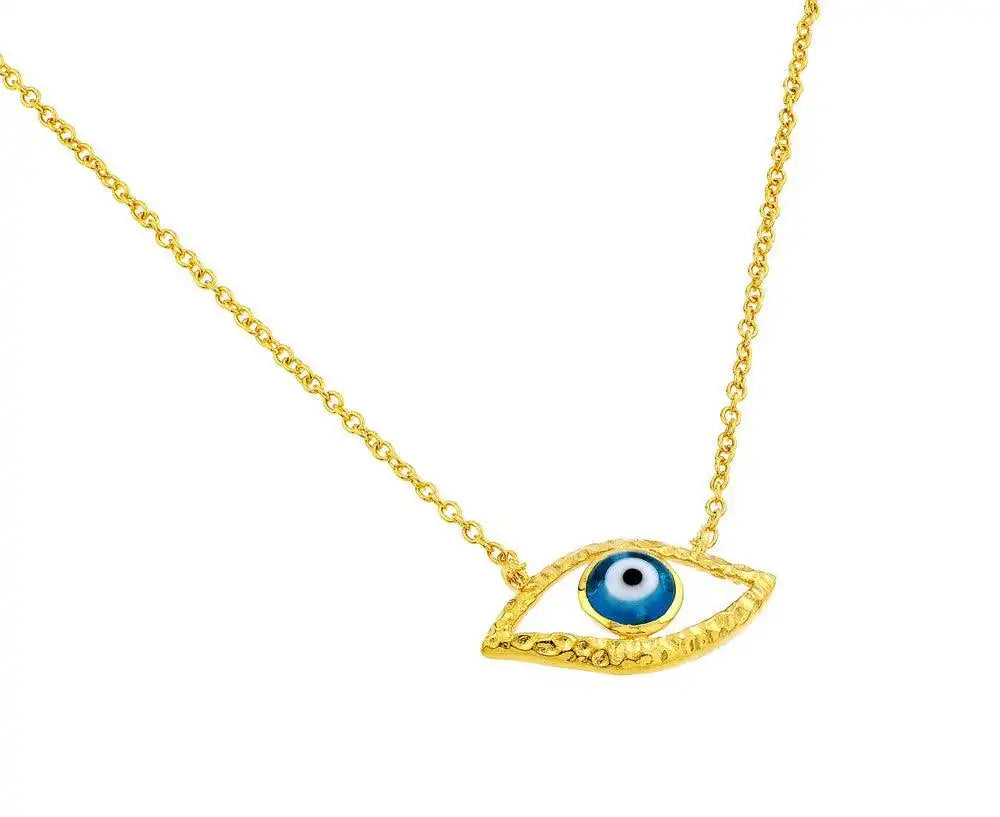 925 Sterling Silver Gold Plated Blue Evil Eye Iris Pendant Necklace