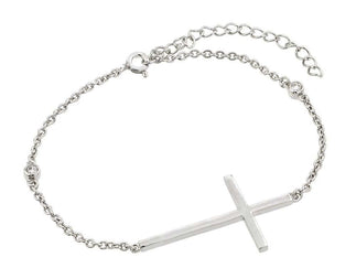 925 Silver Rhodium Plated Sideways Cross Bracelet