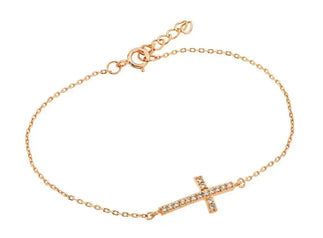 925 Sterling Silver Rose Gold Plated Sideways Cross CZ Bracelet