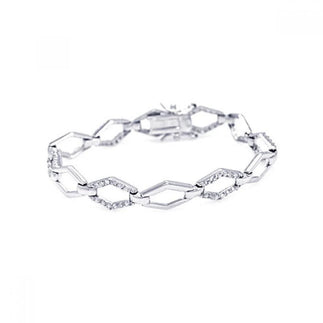925 Silver Rhodium Plated Open Sharp Marquis CZ Outline Bracelet