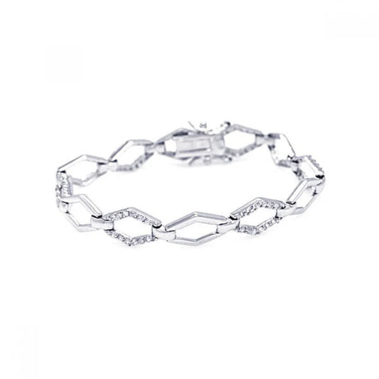 925 Silver Rhodium Plated Open Sharp Marquis CZ Outline Bracelet