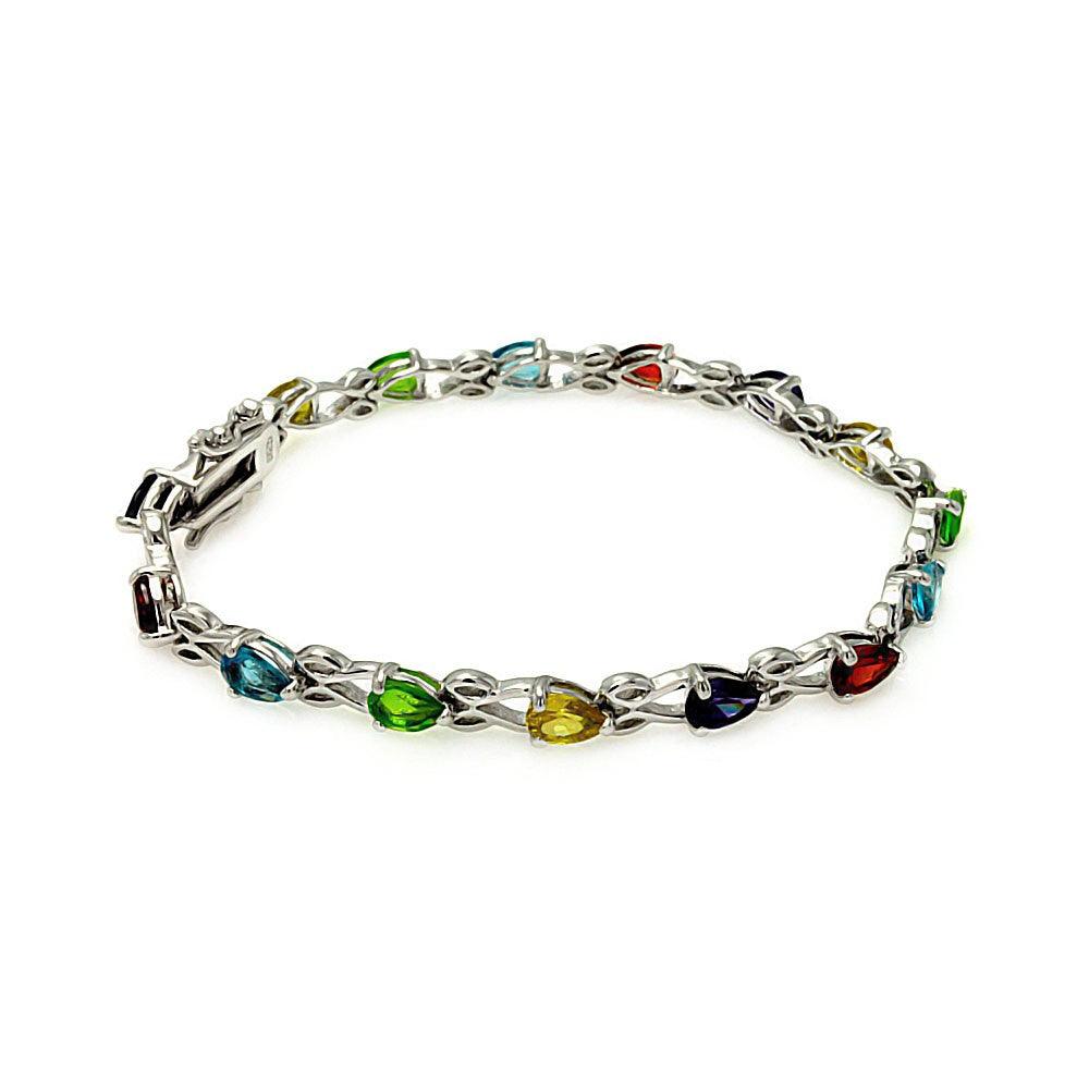 925 Silver Multicolor Teardrop CZ Pearl Bracelet