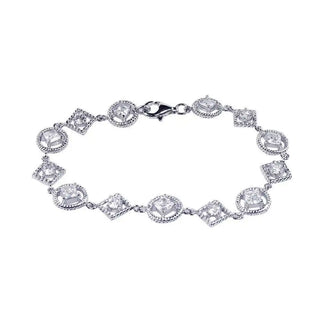 925 Sterling Silver Rhodium Plated Multi Shape Clear CZ Bracelet