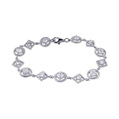 925 Sterling Silver Rhodium Plated Multi Shape Clear CZ Bracelet