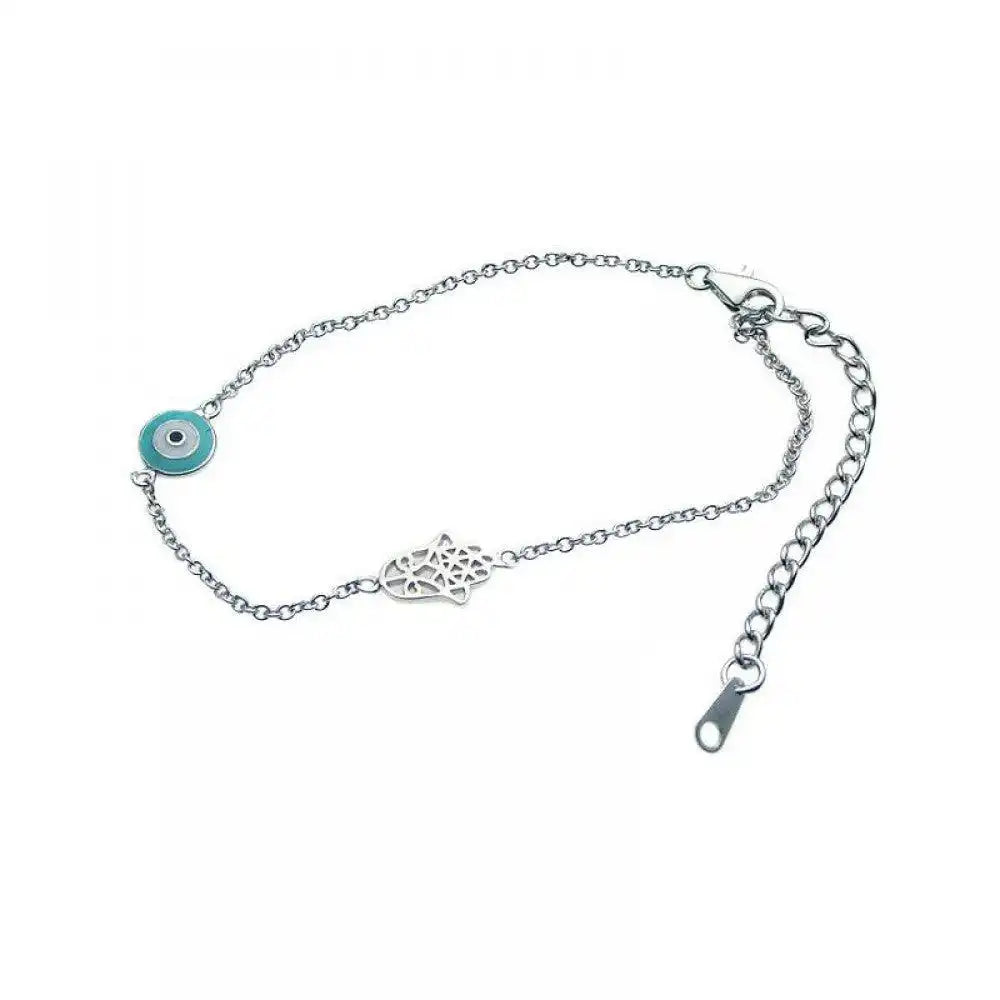 925 Sterling Silver Rhodium Plated Evil Eye and Hamsa Bracelet