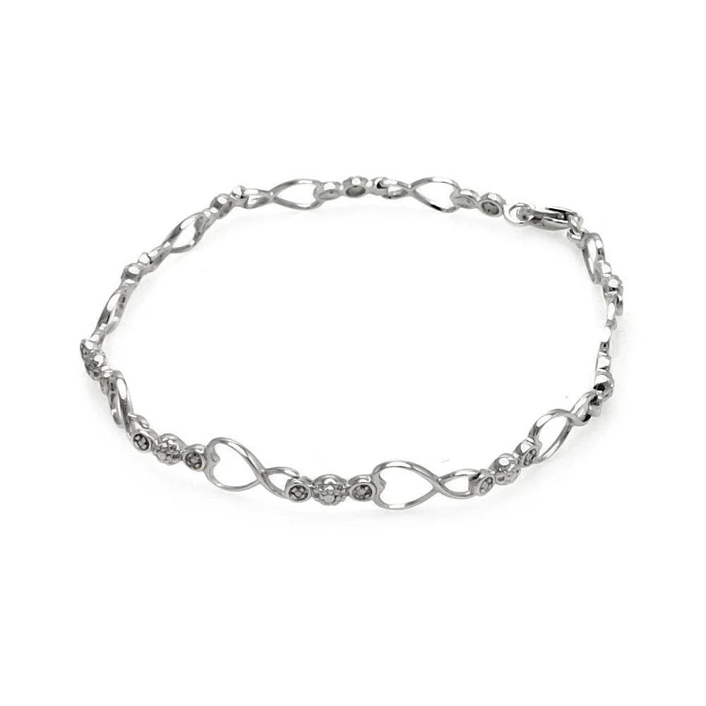 925 Silver Rhodium Plated Open Heart Link Bracelet