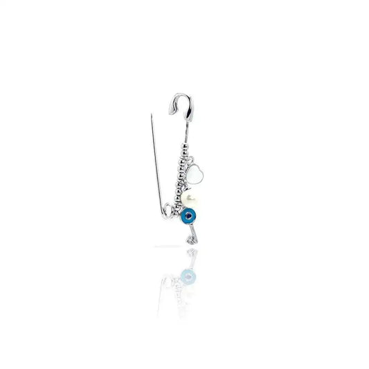 925 Sterling Silver Rhodium Plated Beads Pearl Heart Key Pin Pendant